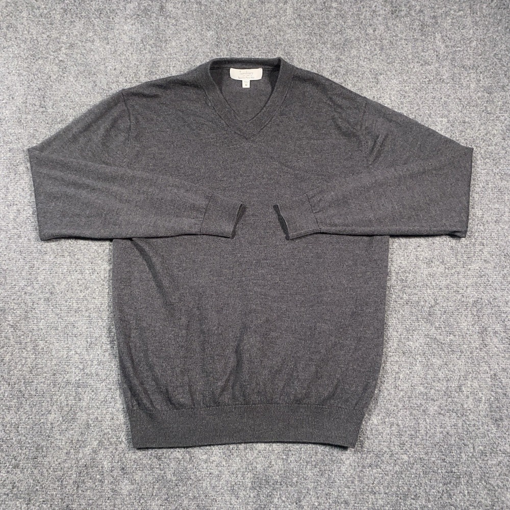 Turnbury Sweater Mens M Wool‎ V-Neck Gray Merino Extra Fine Classic Warm Preppy